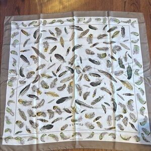 Hermes Feather Motif Silk Scarf in Earth Tones